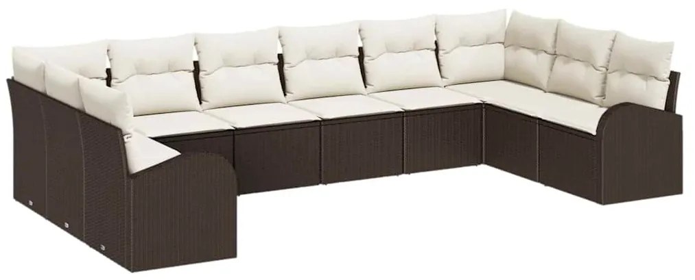 vidaXL Σετ Καναπέ Κήπου 10 pcs Καφέ, Κρέμα Πολυ rattan, βαμμένο ατσάλι