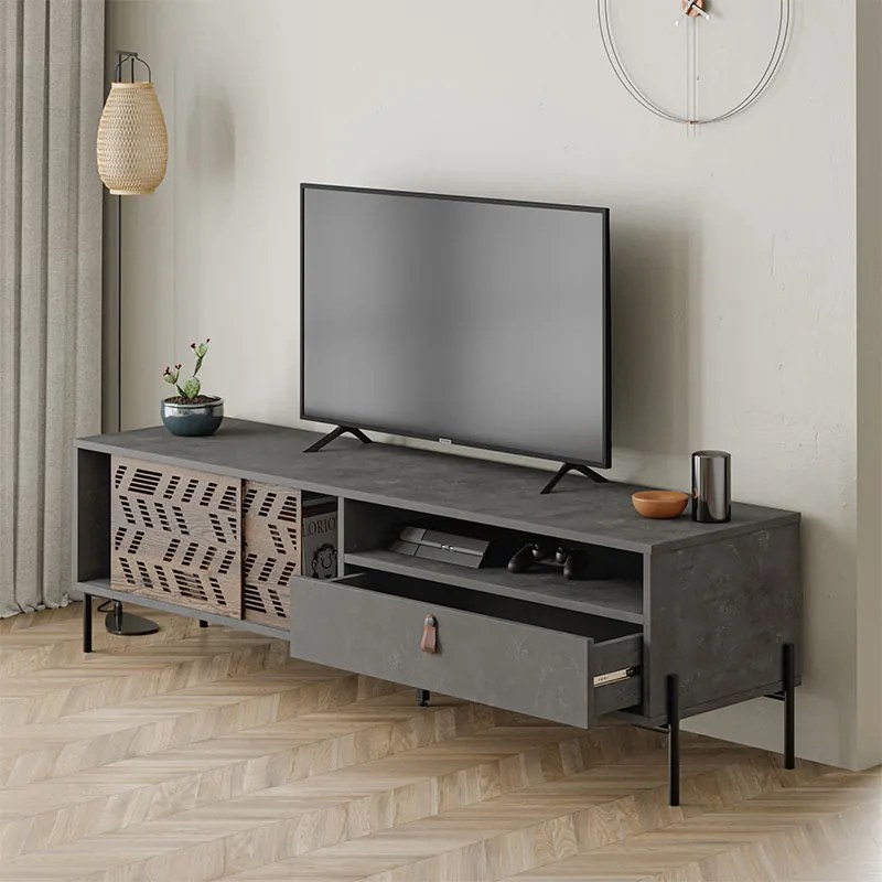 ΕΠΙΠΛΟ ΤΗΛΕΟΡΑΣΗΣ DIONYSOS MEGAPAP ΧΡΩΜΑ ΓΚΡΙ ΡΕΤΡΟ 170X45X48,6ΕΚ.