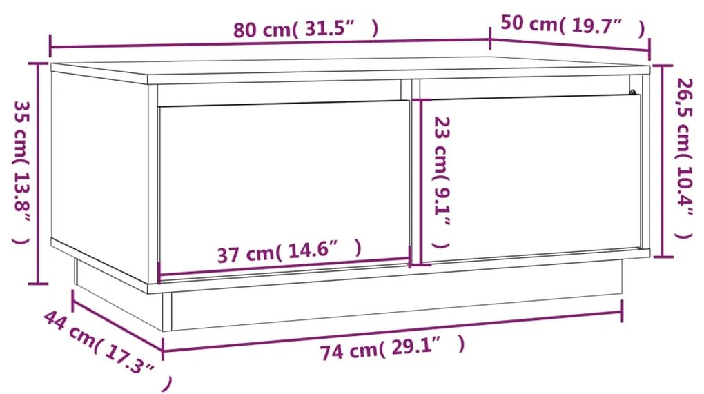 Τραπεζάκι Σαλονιού Καφέ Μελί 80x50x35 εκ. Μασίφ Ξύλο Πεύκου - Καφέ