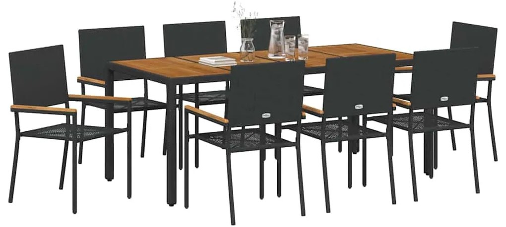 vidaXL Σέτ φαγητού για κήπο 9 pcs Μαύρο και Καφέ συνθετικό ρατάν