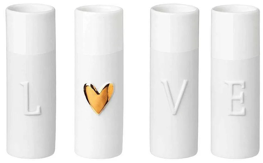 Βάζο Love (Σετ 4Τμχ) 0013802 3,5x9cm White-Gold Raeder Porcelain