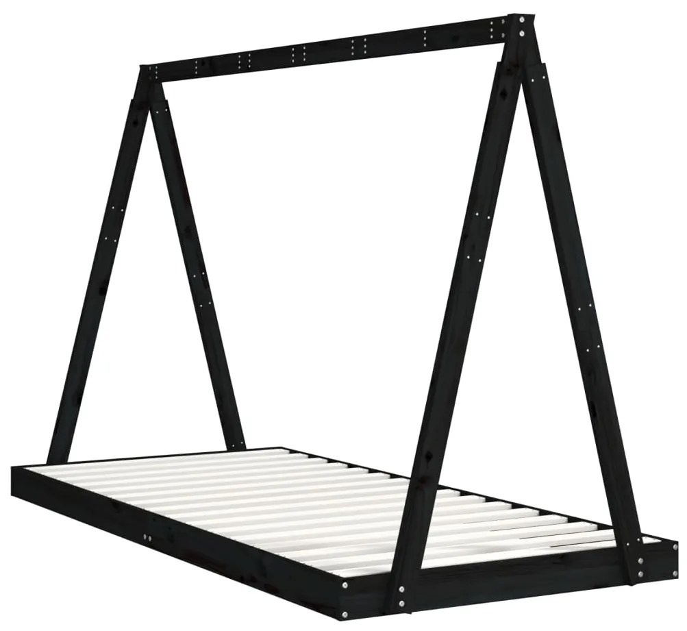 vidaXL Πλαίσιο Παιδικού Κρεβατιού Μαύρο 90x200 εκ. Μασίφ Ξύλο Πεύκου