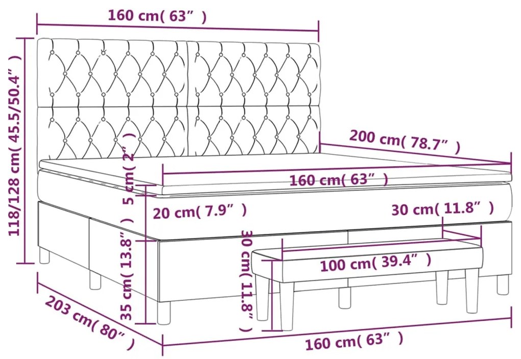 Κρεβάτι Boxspring με Στρώμα Κρεμ 160x200 εκ. Υφασμάτινο 3137410