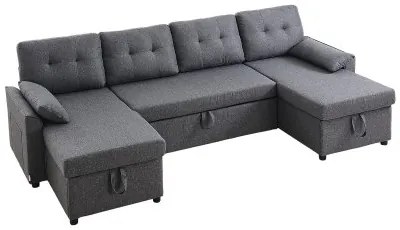 VEVOR U Shaped Sofa Bed 6-Seat Convertible Sleeper Sofa Bed Double Chaise Gray