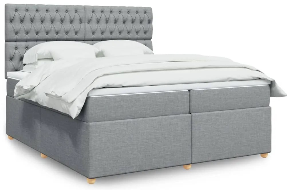 vidaXL Κρεβάτι Boxspring με Στρώμα Ανοιχτό Γκρι 200x200 εκ. Υφασμάτινο