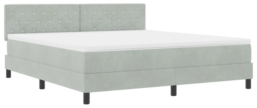 vidaXL Κρεβάτι Box Spring με στρώμα & LED Φωτισμός Γκρι Ανοιχτό 180x200 εκ Βελούδο