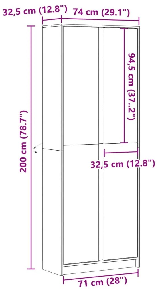 Ντουλάπι με LED Λευκό 74x32,5x200 εκ. από Επεξεργασμένο Ξύλο - Λευκό