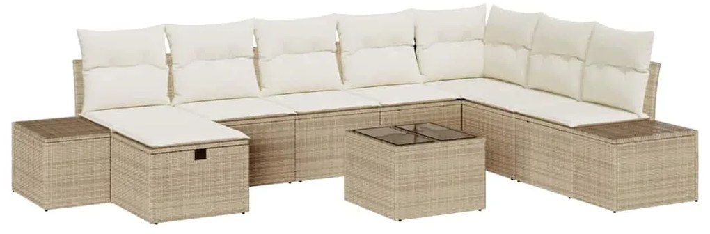 vidaXL Σετ Καναπέ Κήπου με μαξιλάρι 9 pcs Μπεζ Πολυ ράταν