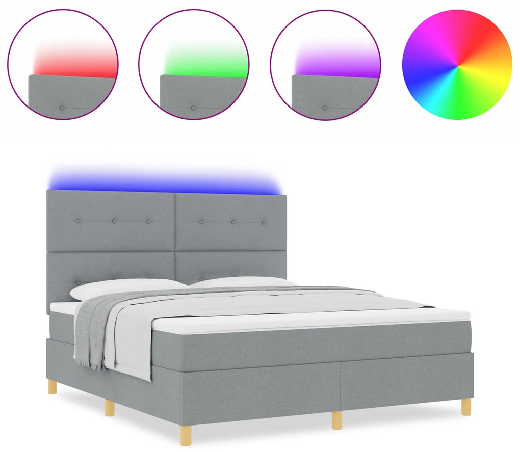 vidaXL Κρεβάτι με βάθρο με στρώμα & LED Ανοιχτό Γκρι 180x200 εκ. Υφασμα