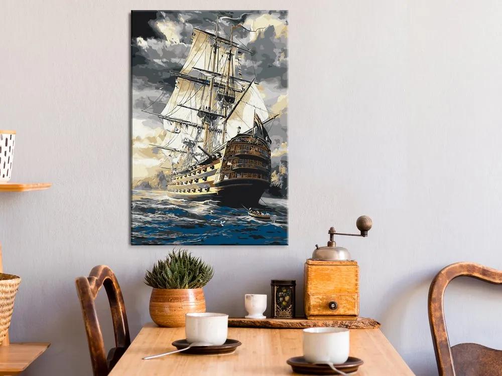 Εικόνα ζωγραφικής με αριθμούς πλοίο σε φουρτουνιασμένη θάλασσα - Φρεγάτα