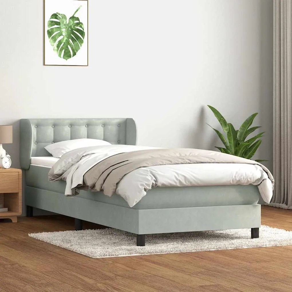 vidaXL Κρεβάτι Boxspring με Στρώμα Ανοιχτό Γκρι 80x210 εκ. Βελούδινο