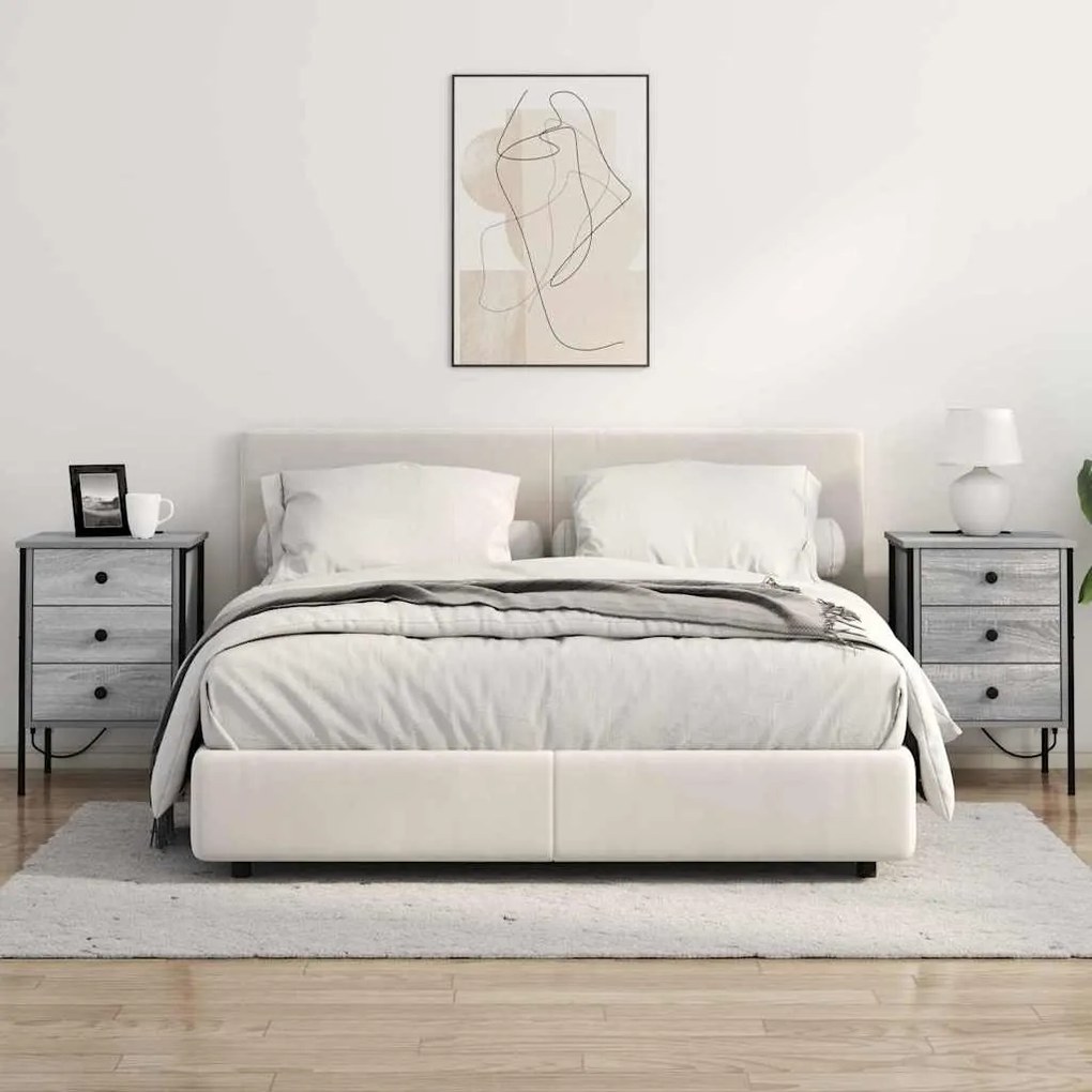 vidaXL Κομοδίνο με συρτάρι 2 pcs Γκρι sonoma Επεξεργασμένο ξύλο