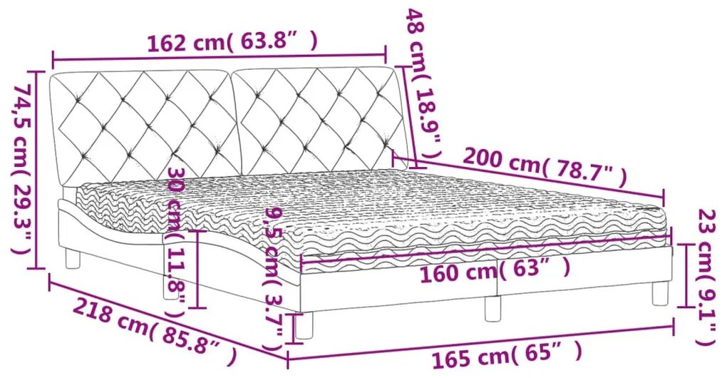 Κρεβάτι με Στρώμα Σκούρο Γκρι 160x200 εκ. Βελούδινο - Γκρι