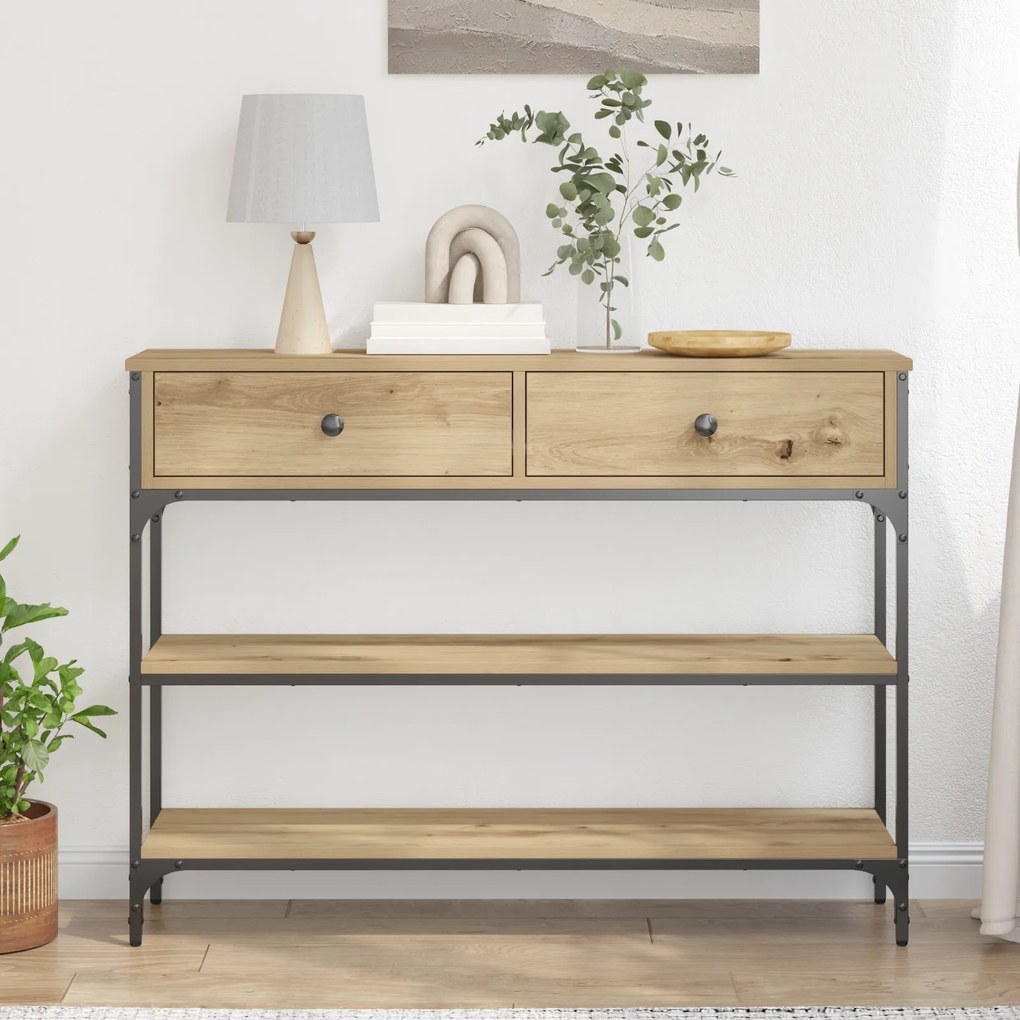 vidaXL Τραπέζι Συγκέντρωσης Δρυός 100x25x75 εκ Επεξεργασμένο Ξύλο & Χάλυβας