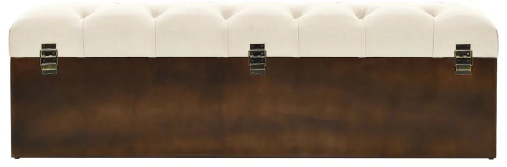 vidaXL Πάγκος Αποθήκευσης 110 εκ. Κρεμ Μασίφ Ξύλο και Ύφασμα