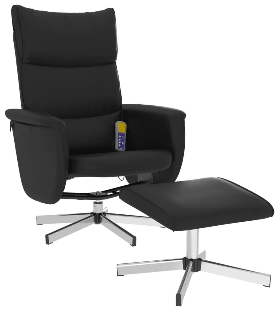 vidaXL Πολυθρόνα Μασάζ Ανακλινόμενη Μαύρη Συνθετικό Δέρμα &amp; Υποπόδιο