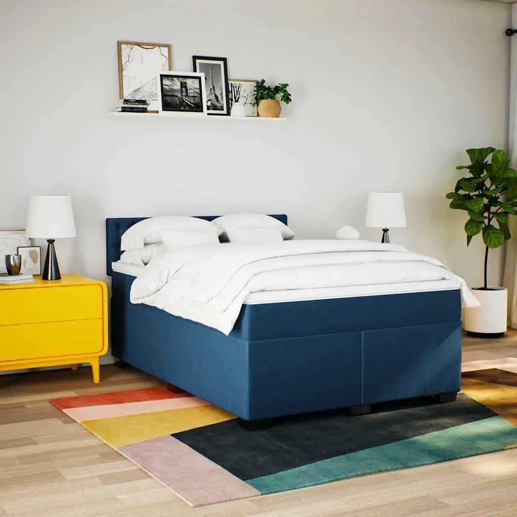 vidaXL Κρεβάτι Boxspring με Στρώμα Μπλε 140x190 εκ. Υφασμάτινο