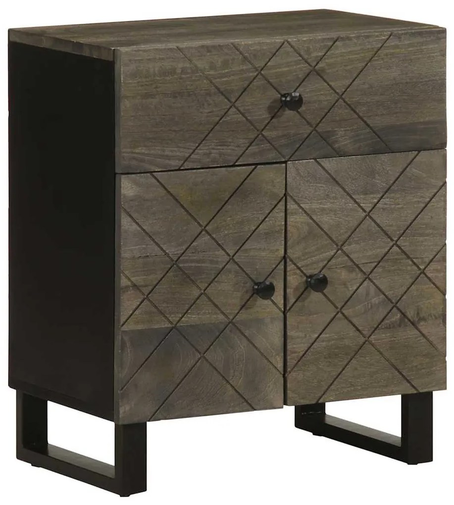 Κομοδίνο Μαύρο 50 x 33 x 60 εκ. από Μασίφ Ξύλο Μάνγκο