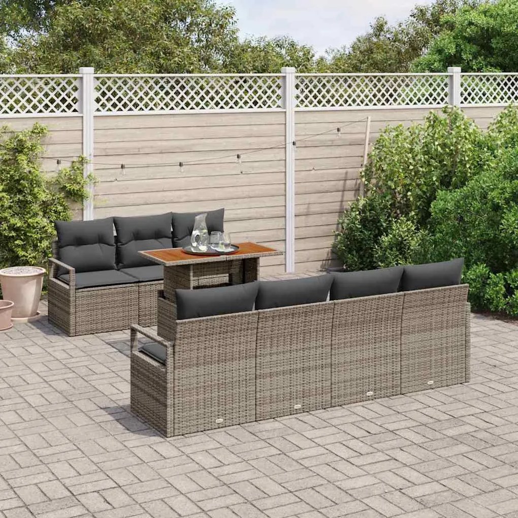 vidaXL Σετ Καναπέ Κήπου με αποθήκευση 8 pcs Γκρι Πολυ ράταν