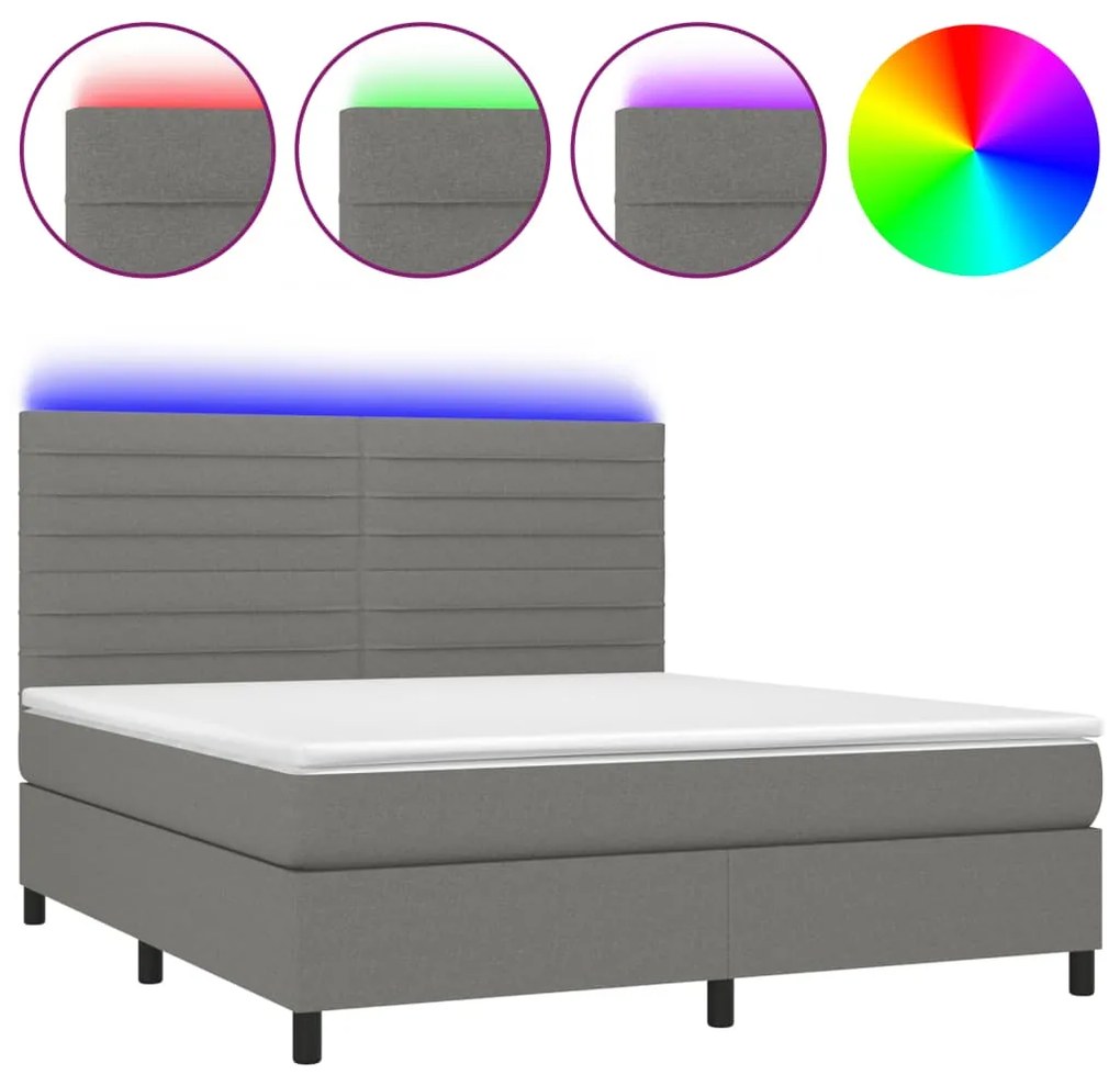 ΚΡΕΒΑΤΙ BOXSPRING ΜΕ ΣΤΡΩΜΑ &amp; LED ΣΚ.ΓΚΡΙ 180X200 ΕΚ ΥΦΑΣΜΑΤΙΝΟ 3134974