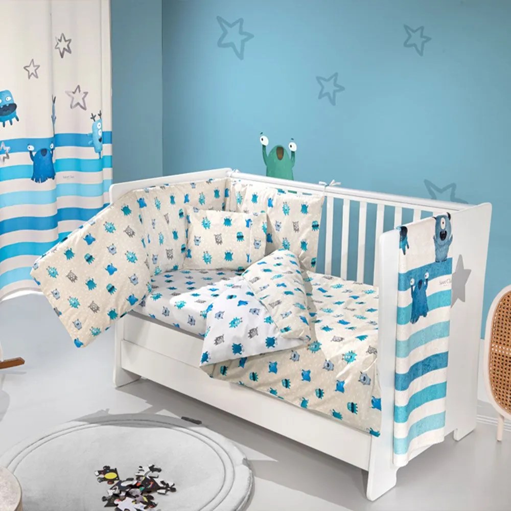 Σεντόνια Βρεφικά Monsters (Σετ 3τμχ) Blue Saint Clair Cradle 115x170cm 100% Βαμβάκι