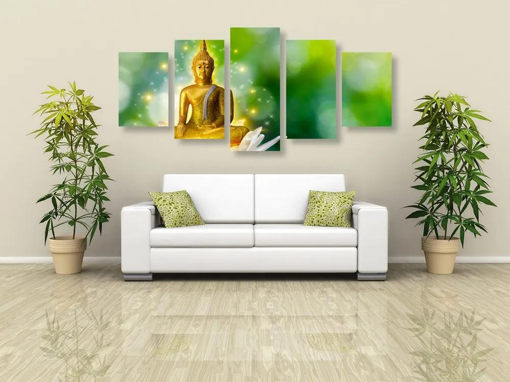 Εικόνα 5 μερών χρυσός Βούδας σε λουλούδι λωτού - 100x50