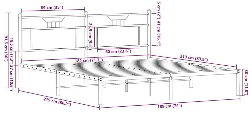 Πλαίσιο Κρεβατιού Χωρ. Στρώμα Καφέ Δρυς 183x213 εκ Επεξ. Ξύλο - Καφέ