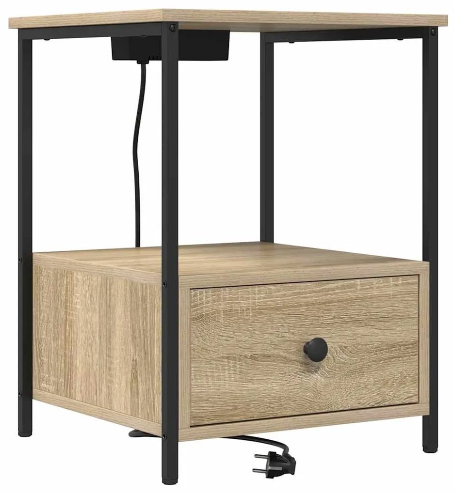 vidaXL Κομοδίνο με Σταθμό Φόρτισης με συρτάρι 2 pcs Sonoma Δρυς