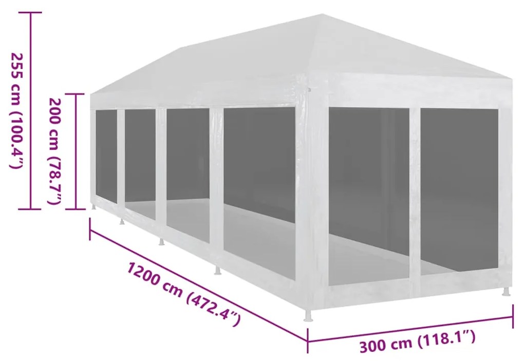 vidaXL Τέντα Εκδηλώσεων με 10 Τοιχώματα με Δίχτυ 12 x 3 μ.