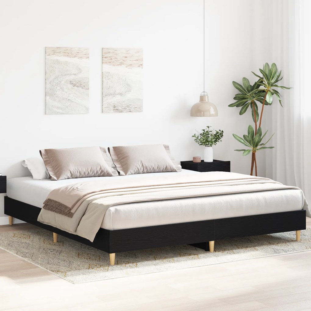 vidaXL Κρεβάτι Μαύρο Δρυ 160x200 εκ. Επεξεργασμένο Ξύλο