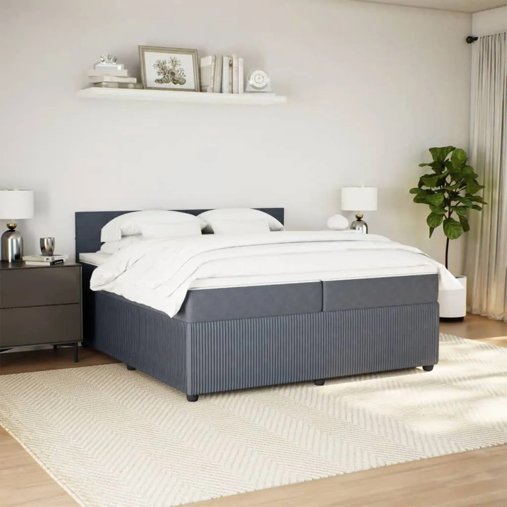 vidaXL Κρεβάτι Boxspring με Στρώμα Σκούρο Γκρι 200x200 εκ. Βελούδινο