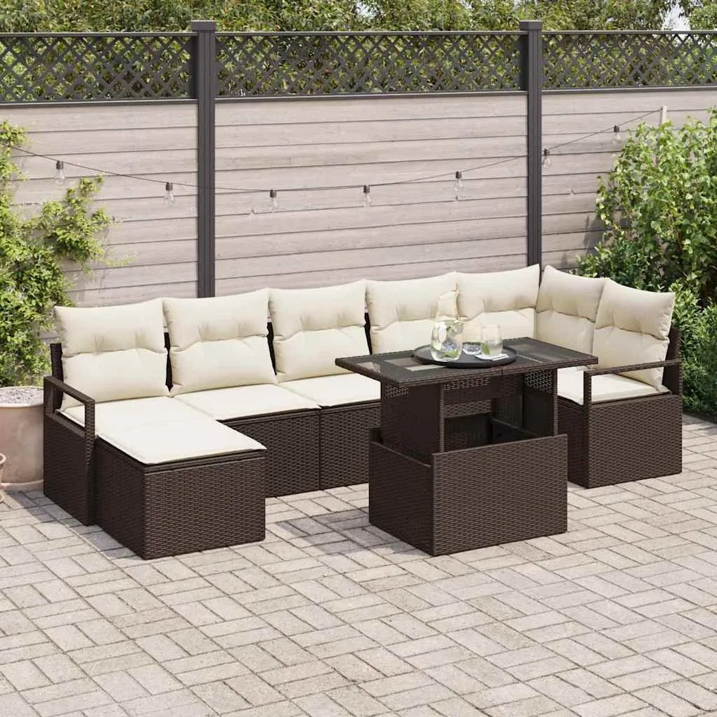 vidaXL Σετ Καναπέ Κήπου με μαξιλάρι 8 pcs Καφέ και κρεμ