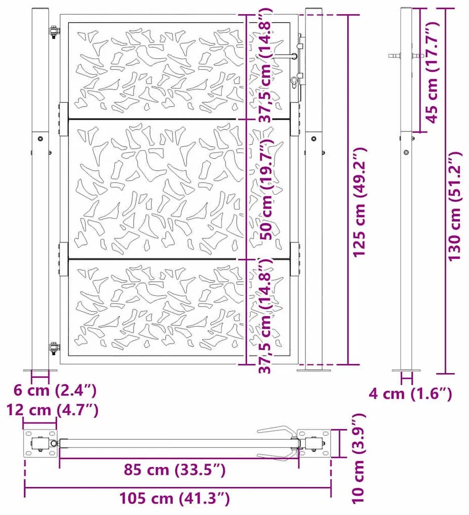 ΠΥΛΗ ΚΗΠΟΥ ΜΑΥΡΗ 105X130 CM ΣΧΕΔΙΑΣΜΟΣ ΦΥΛΛΩΝ ΧΑΛΥΒΑ 4100960