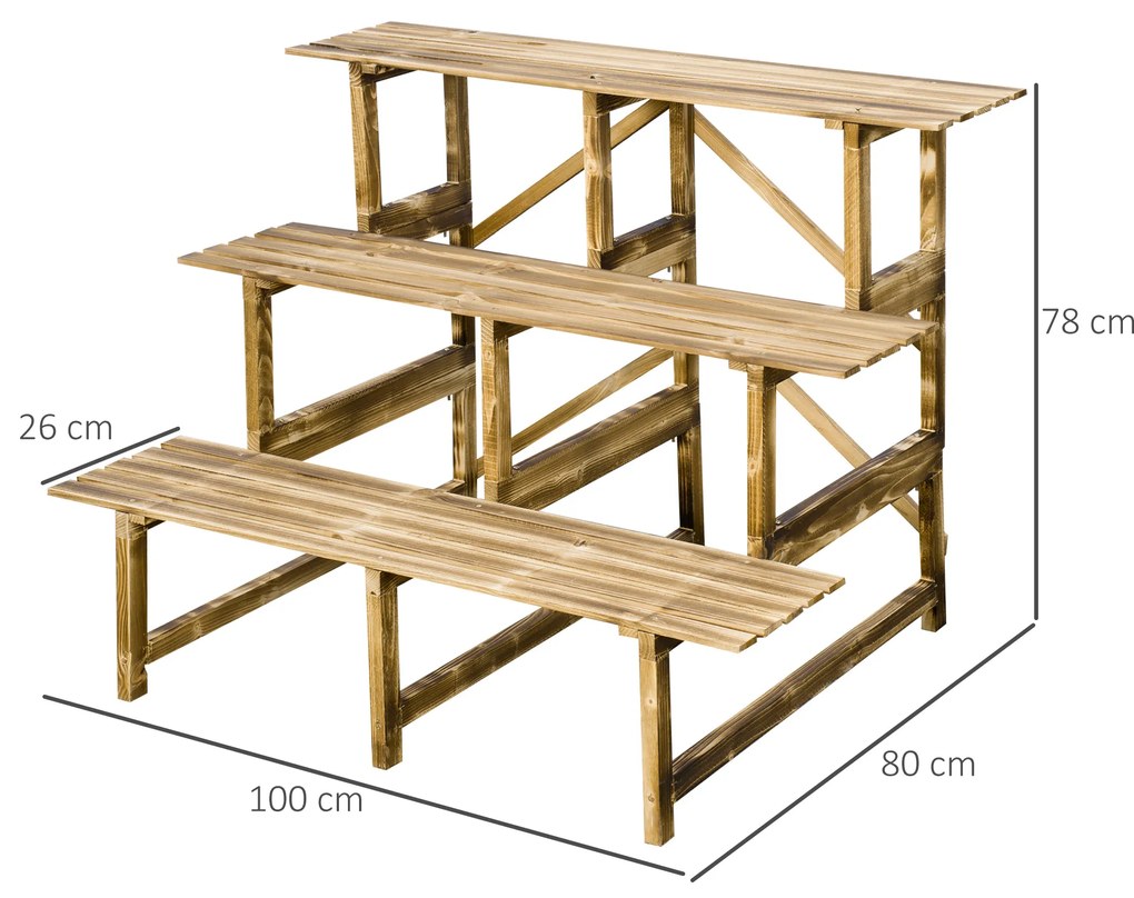 Outsunny Σκάλα φύτευσης, σκάλα λουλουδιών, ράφι λουλουδιών, ράφι φύτευσης, βάση λουλουδιών, 3 επίπεδα, ξύλο ελάτης, 100 x 80 x 78cm