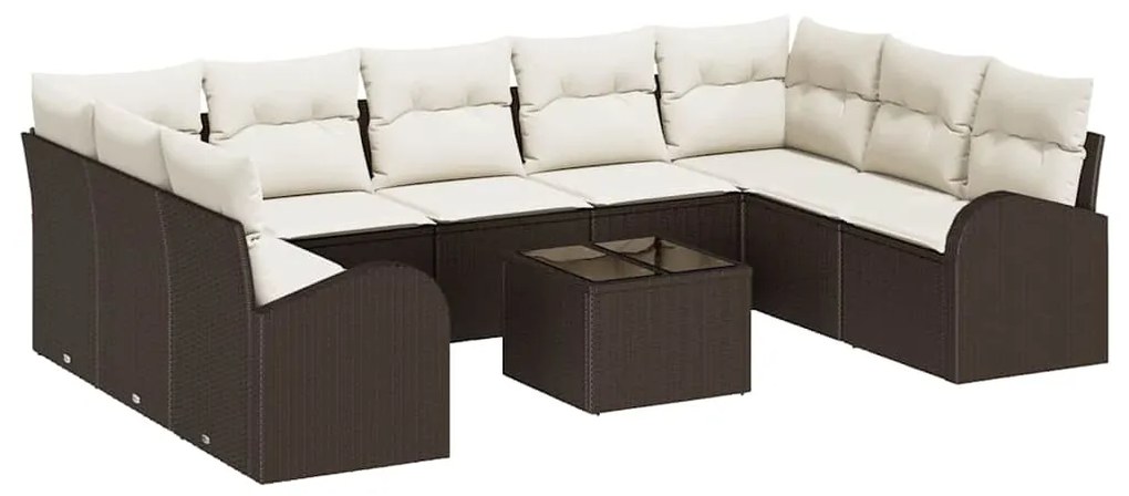 vidaXL Σετ Καναπέ με μαξιλάρι 10 pcs Καφέ Πολυ Ρατάν