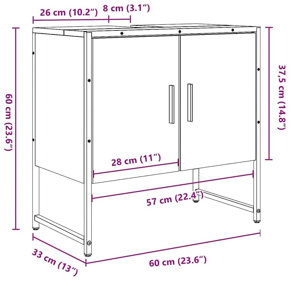 Ντουλάπι Νιπτήρα Μπάνιου Αρτισιανή Δρυς 60x33x60 εκ. Επεξ. Ξύλο - Καφέ