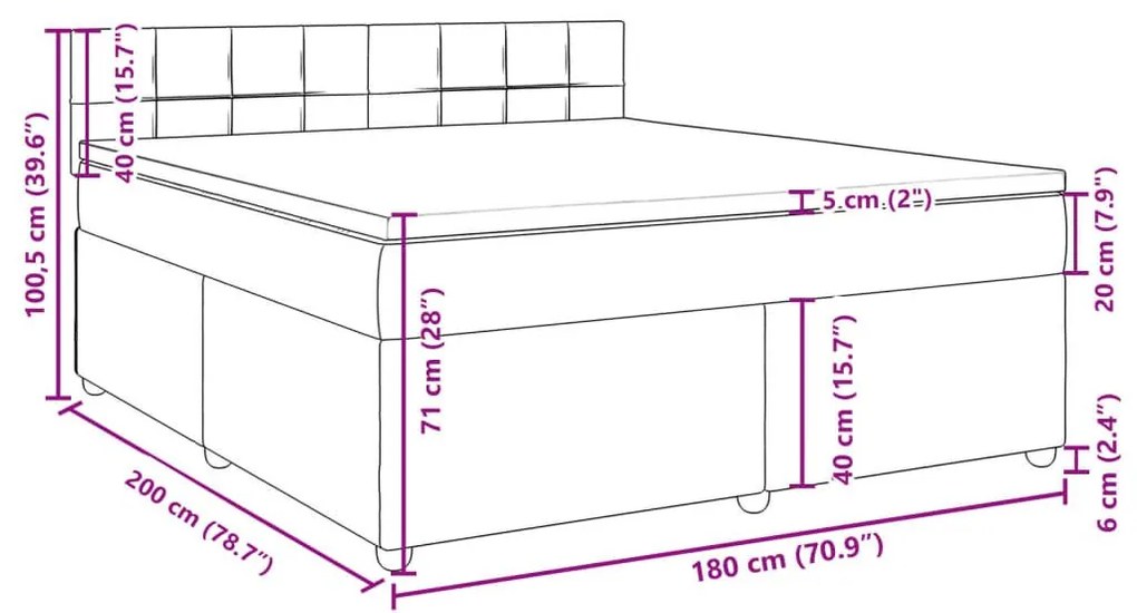 Κρεβάτι Boxspring με Στρώμα Μαύρο 180x200 εκ. Υφασμάτινο - Μαύρο