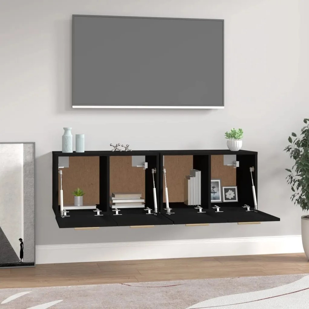 vidaXL Ντουλάπια Τοίχου 2 Τεμ. Μαύρα 60x36,5x35 εκ. Επεξεργασμένο Ξύλο