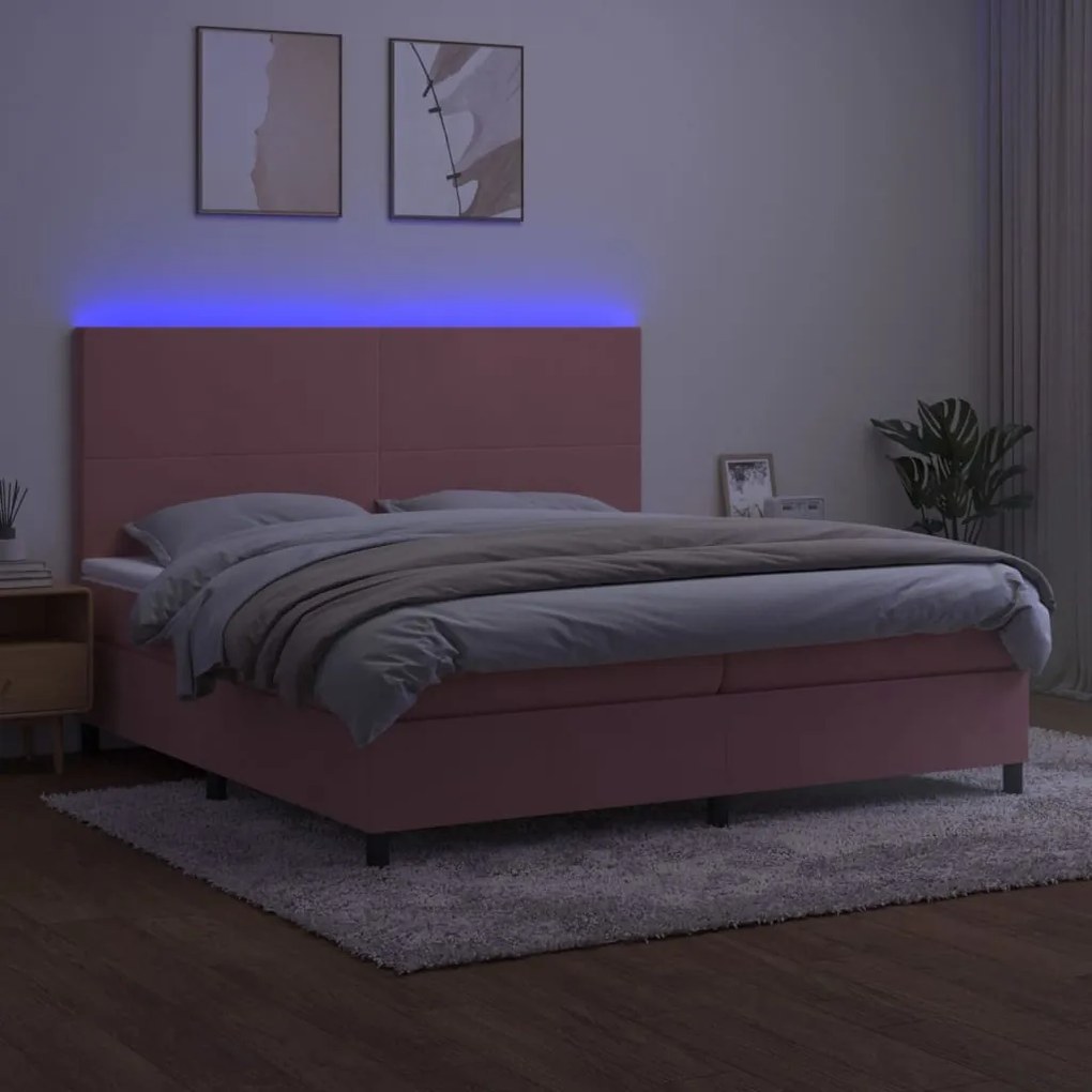 ΚΡΕΒΑΤΙ BOXSPRING ΜΕ ΣΤΡΩΜΑ &amp; LED ΡΟΖ 200X200 ΕΚ. ΒΕΛΟΥΔΙΝΟ 3136028