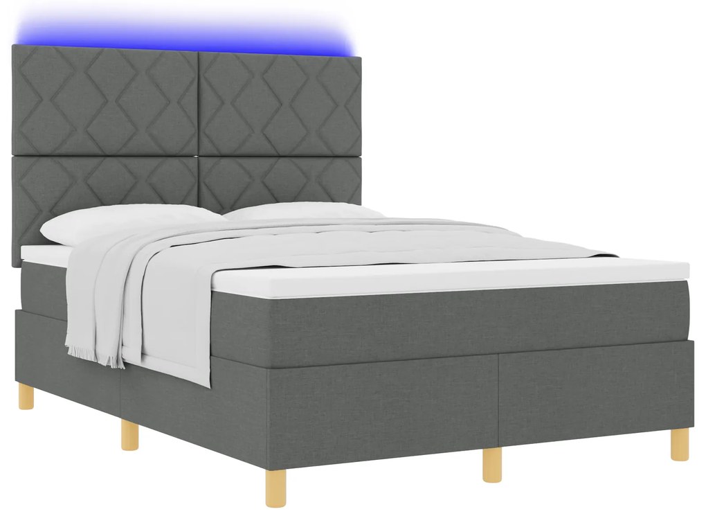 vidaXL Κρεβάτι με κουτί ελατηρίων  με στρώμα & LED Σκούρο Γκρι 140x200 εκ. Ύφασμα