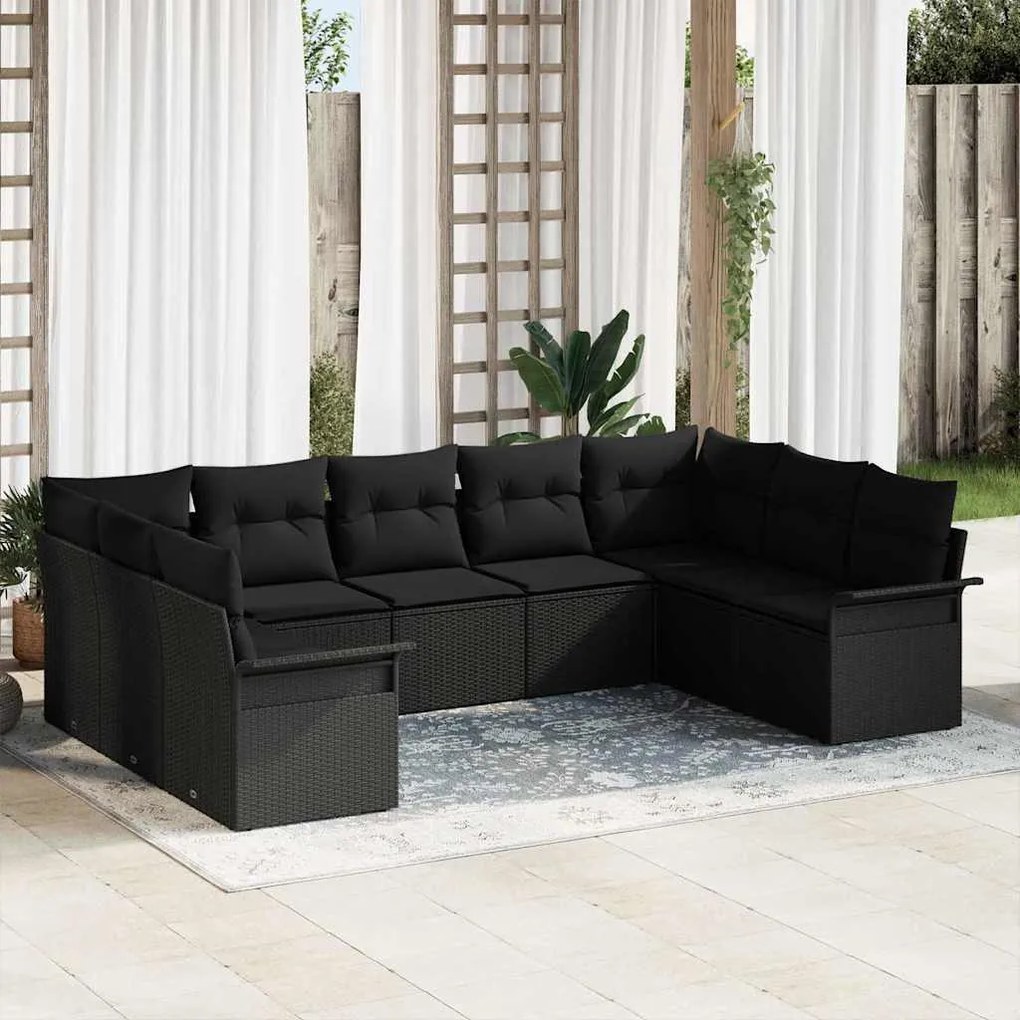 vidaXL Σετ Καναπέ Κήπου με μαξιλάρι 9 pcs Μαύρο Πολυ ράταν
