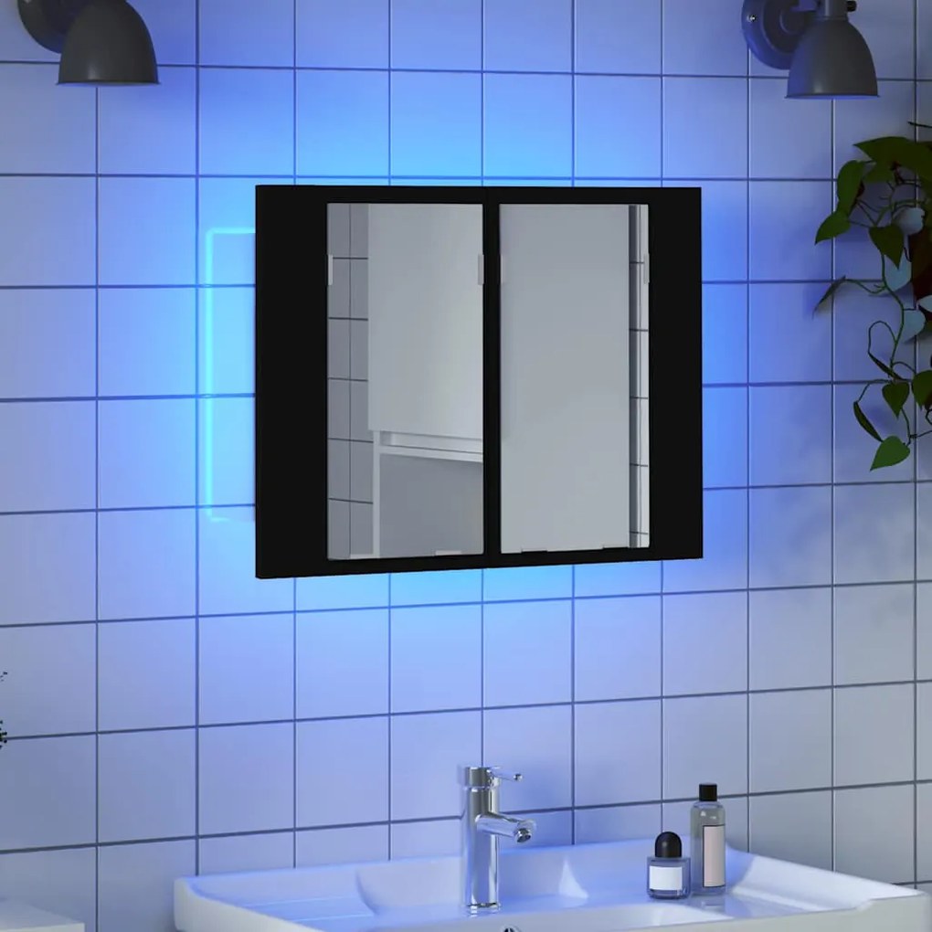 vidaXL Καθρέφτης Μπάνιου με Ντουλάπι LED Μαύρος 60x12x45 εκ. Ακρυλικός