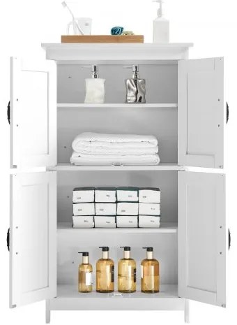 VEVOR Wooden Bathroom Floor Cabinet Storage Organizer Adjustable Shelf White