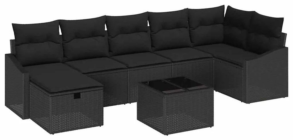 vidaXL Σετ Καναπέ Κήπου με μαξιλάρι 8 pcs Μαύρο Πολυ ράταν
