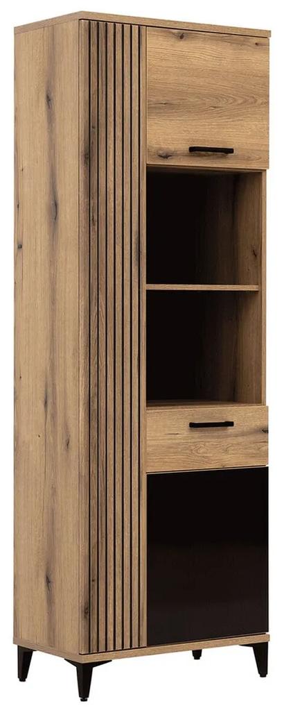 Βιβλιοθήκη Orlando AD108, Με πόρτες, Κλειστό, Πλαστικοποιημένη μοριοσανίδα, Ο αριθμός των θυρών: 2, 194x68x39cm, Δρυς, Γυαλιστερό μαύρο | Epipla1.gr