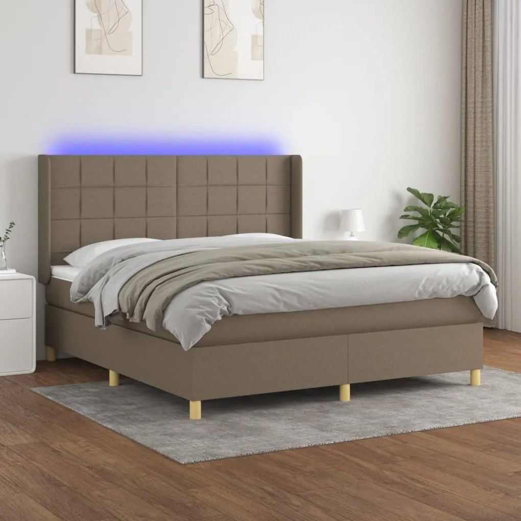 Κρεβάτι Boxspring με Στρώμα &amp; LED Taupe 180x200 εκ. Υφασμάτινο - Μπεζ-Γκρι