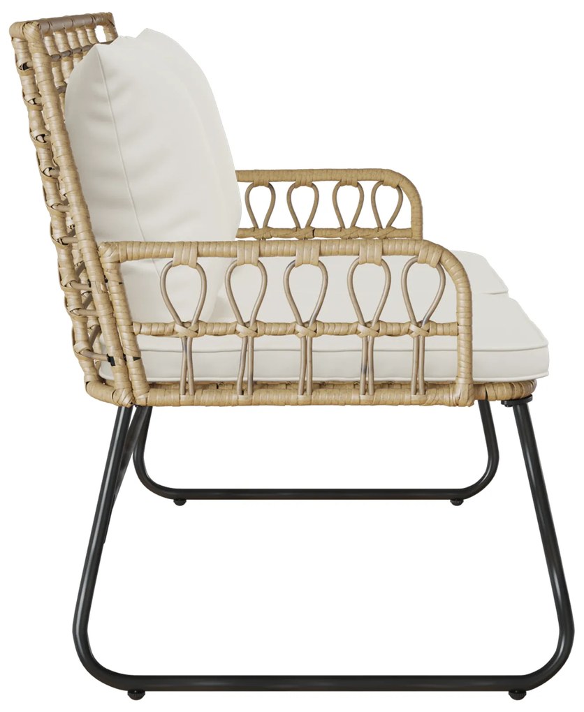 vidaXL Παγκάκι κήπου Καφέ, Μαύρο, Κρέμα Πολυ rattan, ατσάλι