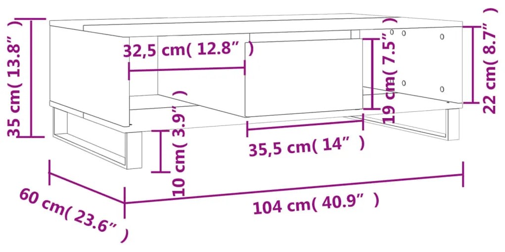 ΤΡΑΠΕΖΑΚΙ ΣΑΛΟΝΙΟΥ ΛΕΥΚΟ 104X60X35 ΕΚ. ΑΠΟ ΕΠΕΞΕΡΓΑΣΜΕΝΟ ΞΥΛΟ 827092