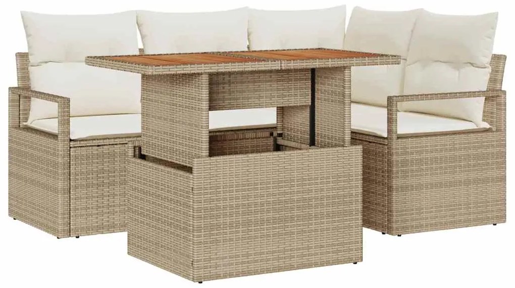 vidaXL Σετ Καναπέ Κήπου με αποθήκευση 5 pcs Μπεζ Πολυ ράταν