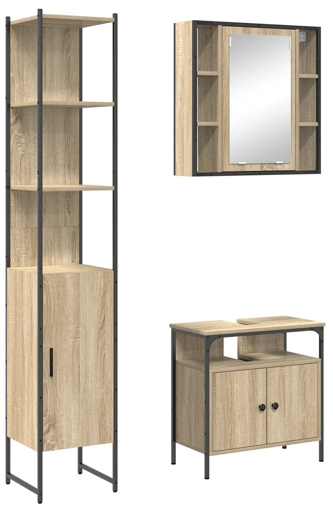 vidaXL Σετ Επίπλων Μπάνιου 3 pcs Sonoma Δρυς 33 x 33 x 185.5 εκ